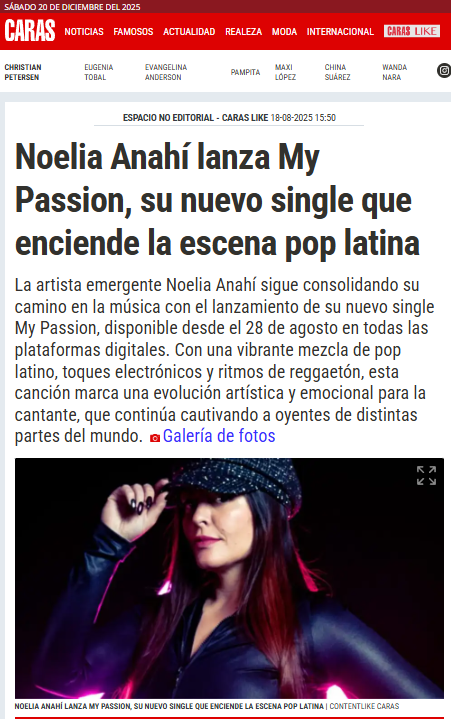 Noelia Anahí en Caras - Lanza My Passion, su nuevo single que enciende la escena pop latina