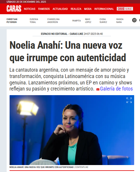 Noelia Anahí en Caras - Una nueva voz que irrumpe con autenticidad